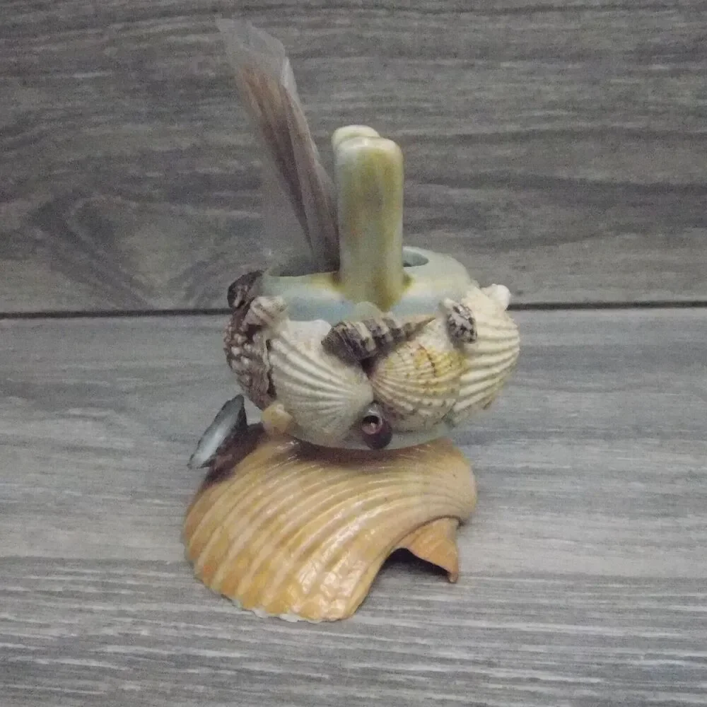 Nautical Coastal Kitchen Decor Seashell Toothpick Holder Basket Wishing Well
